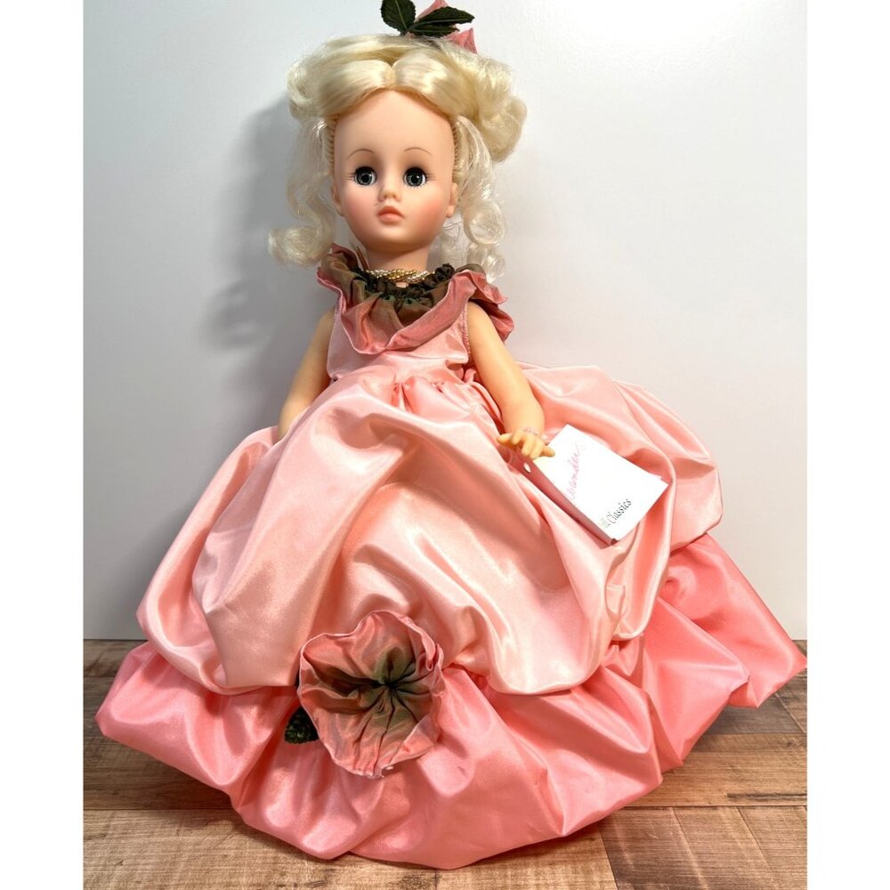 RARE Madame Alexander Doll Classics Moss Rose Blonde Curly Hair In Pink Satin
